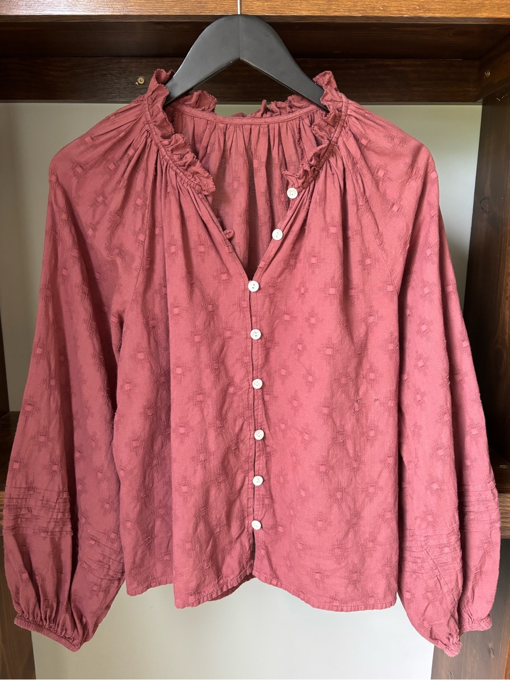 Cleobella Dusty Rose Button-Front Ruffle Blouse